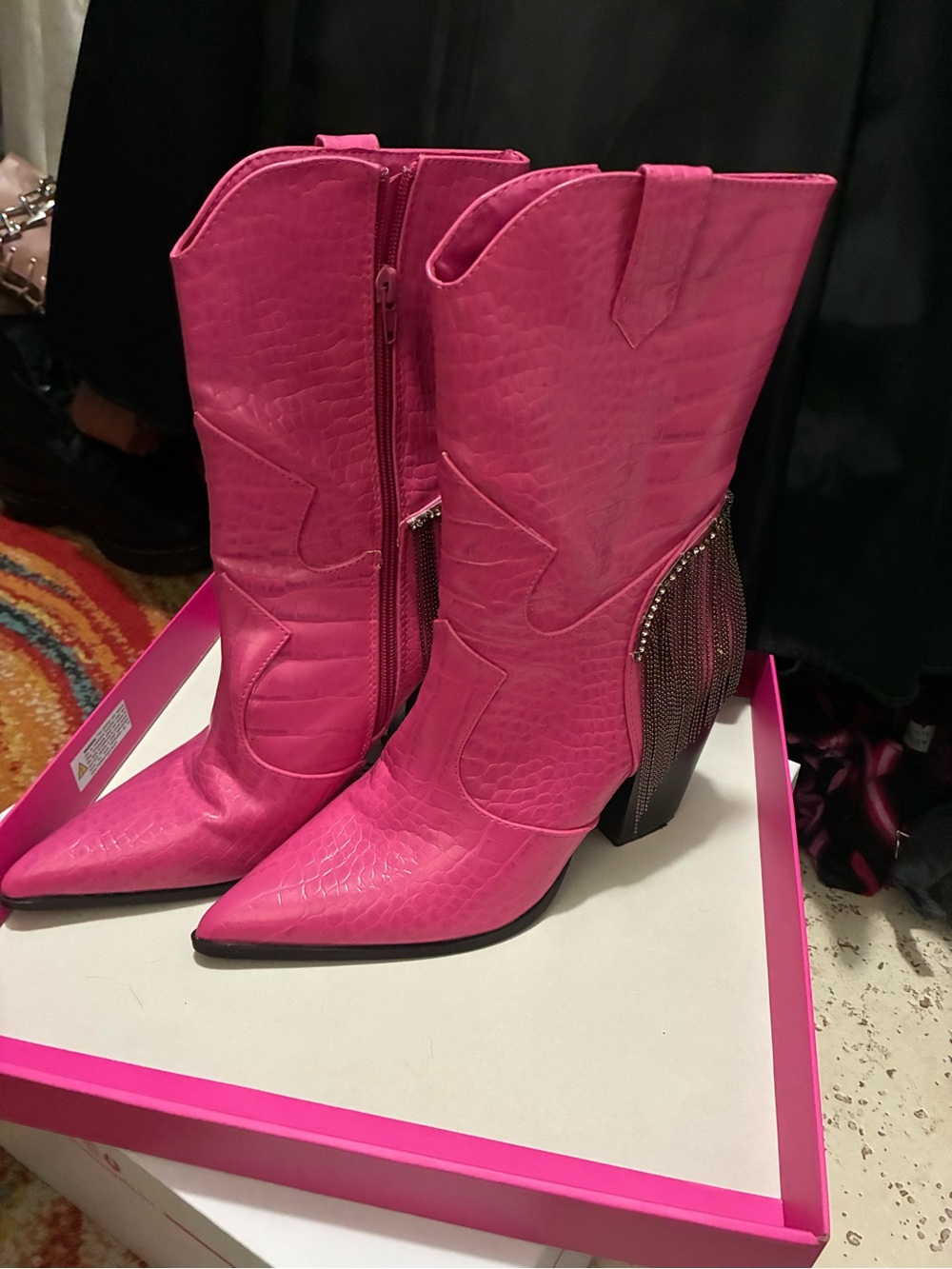 Nasty Gal Hot Pink Faux-Croc Western Ankle Boots